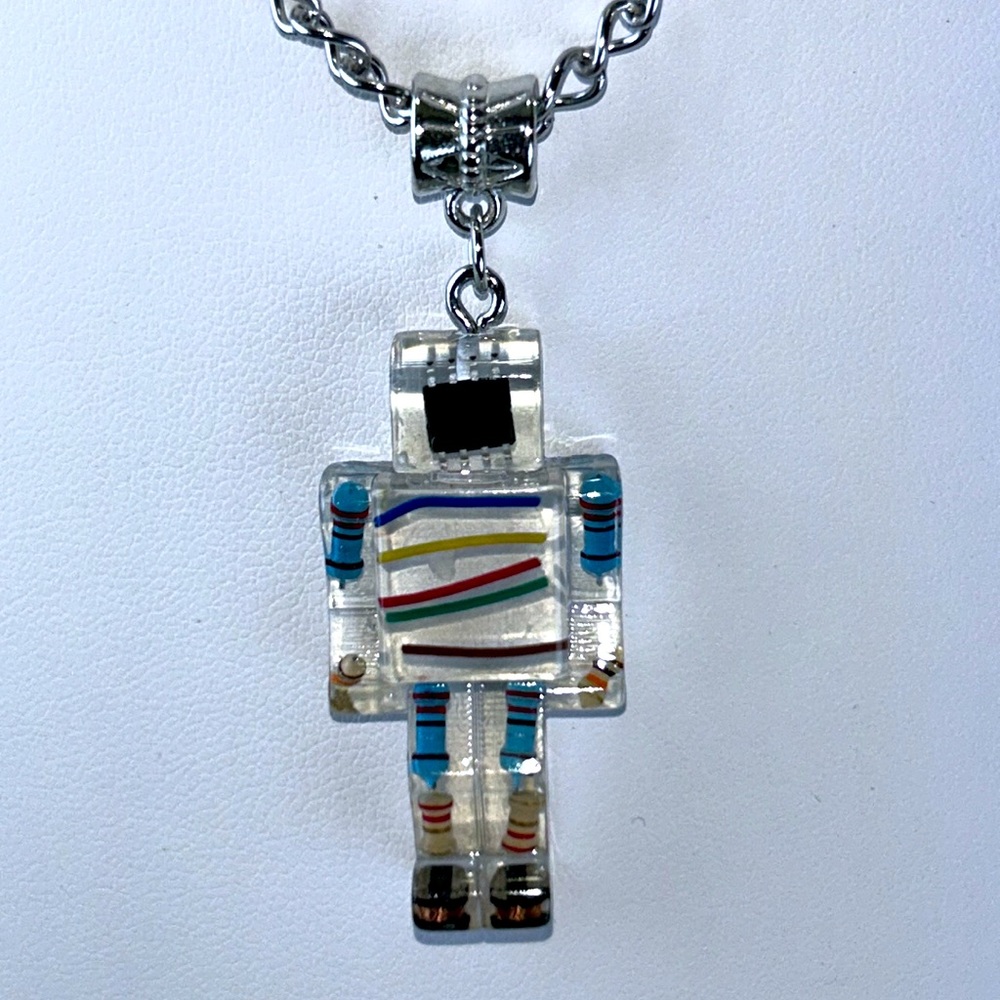 Handmade “Lovable Robot” Acrylic With Electrical Parts Stainless Steel Necklace